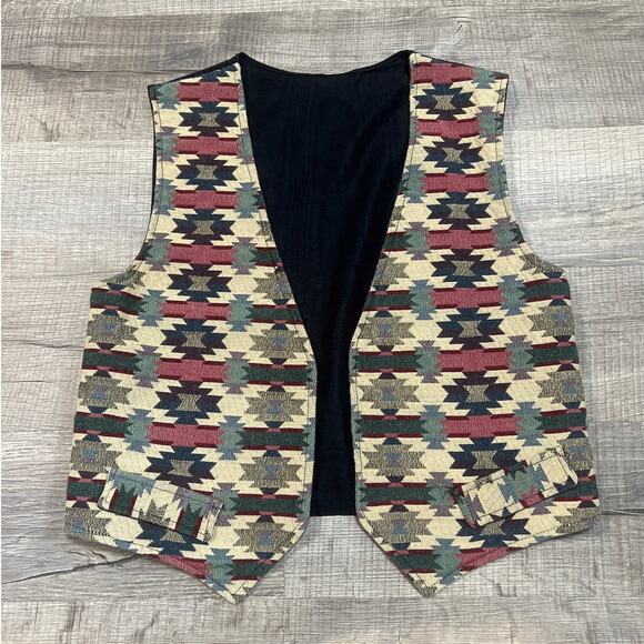 Vintage Aztec Tapestry Southwestern Print Vest Womens Size Medium Boho Western - Picture 1 of 5